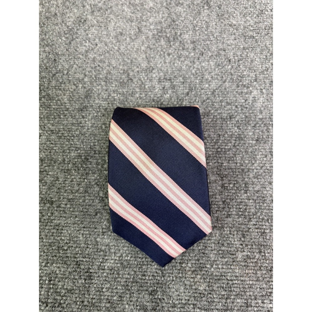 BROOKS BROTHERS Makers Mens All Silk Necktie USA Pink Blue Striped 57"X3 5/8"
